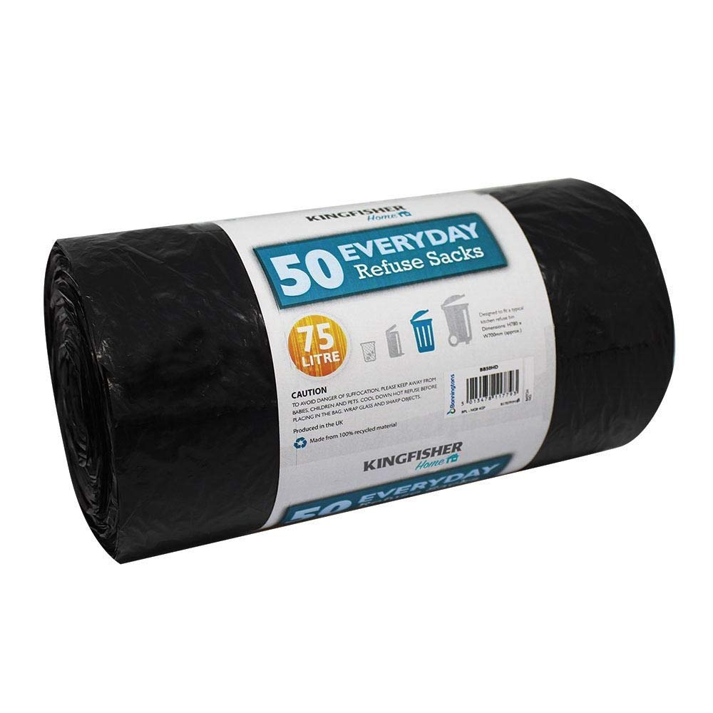 50 Heavy Duty Black Bin Bags Dustbin Liners 75 Litre Size Refuse Sacks Homeware 50 Heavy Duty Black Bin Bags Dustbin Liners 75 Litre Size Refuse Sacks Homeware